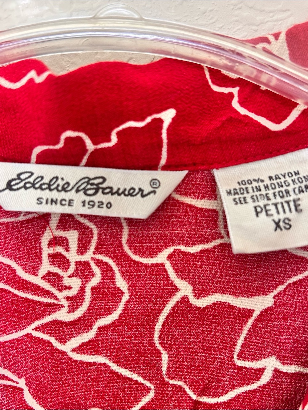 Vintage Eddie Bauer Red White Floral Button-Down Shirt Dress - Picture 3 of 7